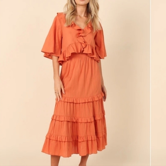 Petal & Pup Flutter Sheridan Sleeve Boho Ruffle Peasant Blouse Top Large Rust - Picture 14 of 14